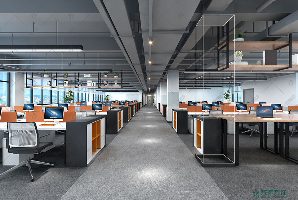 上?？靷}智能科技開放式辦公區(qū)裝修設(shè)計效果圖