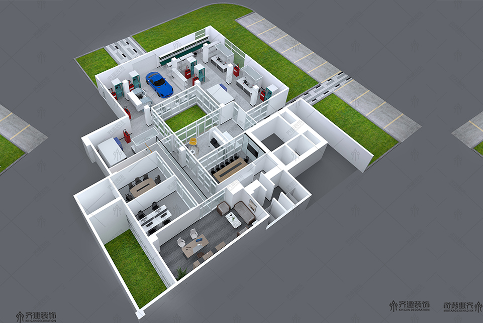 上海汽配研發(fā)中心辦公室墻裝修設(shè)計3D效果圖2